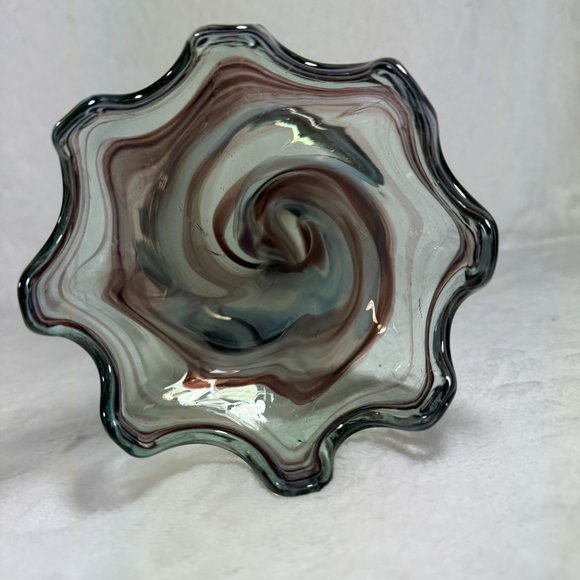 Vintage Murano Style Hand Blown Trumpet Coil pedestal Purple Art Glass Sculpture - Picture 6 of 10